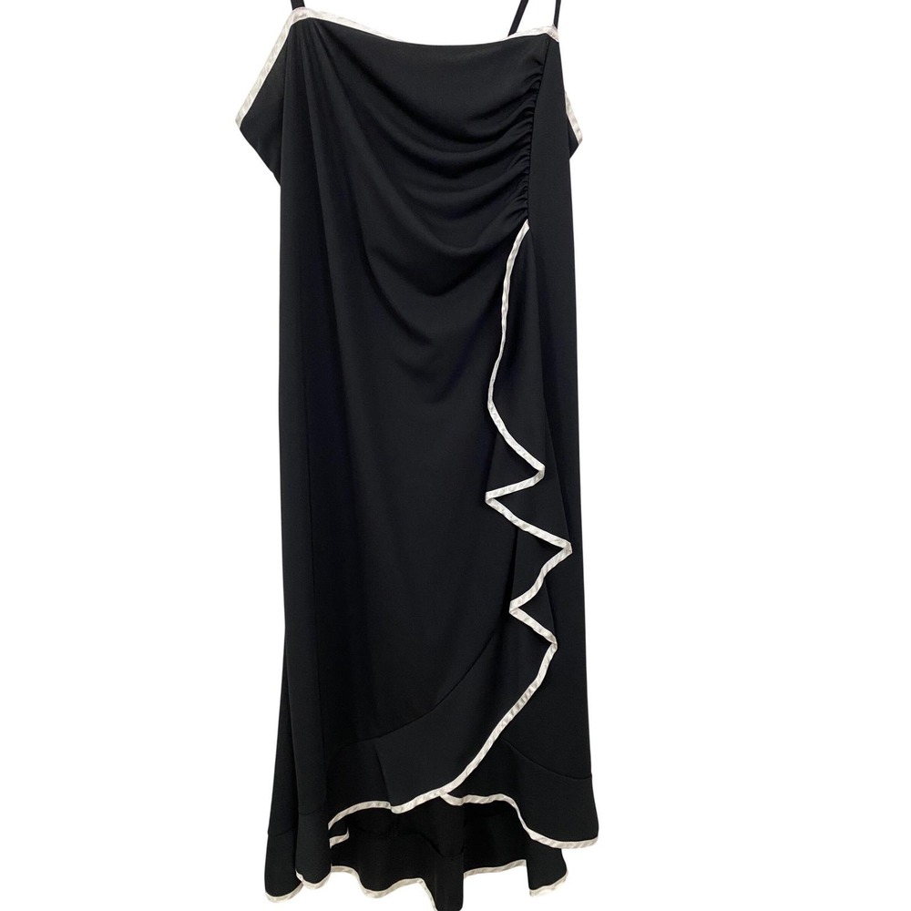 Taboo Midi Dress Women L Black White Vintage Ruched Ruffle Trim Party LBD